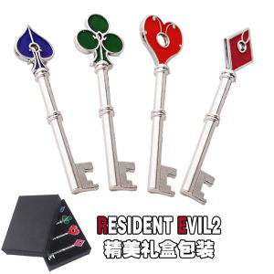 Residents Evils RPD Key Set Keychains Raccoon City Police Station Spade Club Heart Pendant Keychain Fans Gift Sovenior Collect