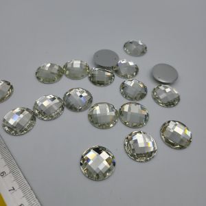 DIAMON RESIN KRISTAL MOTIF BENTUK BULAT RATA UKURAN 20 MM WARNA PUTIH BERSIH KUALITAS AA BAGUS KILAU CANTIK PER LUSIN