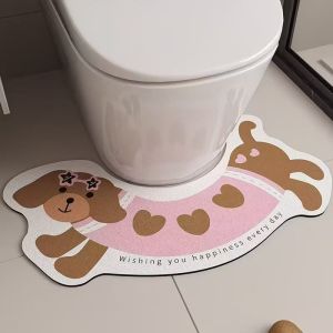 VIKAMA Cartoon Spotted Dachshund U-Shaped Toilet Seat Cushion Non-Slip Washable Bathroom Rug Home Decor