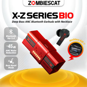 Zombie Cat ANC Bluetooth Earphones -45dB Active Noise Canceling Earbuds Deep Bass Wireless Sports Headphones with Metal Necklace