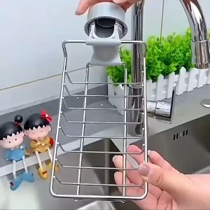 Punch-free Kitchen Stainless Steel Sink Faucet Hanging Storage Rack Rag Sponge Drain Rack Bathroom Rack