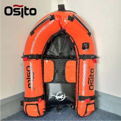 Inflatable Spearfishing Float High Buoyancy PVC Freediving Surface Marker Buoy with Waterproof Storage Pocket Diver Flag Mount & Stainless Steel D-Ring Open Water Portable Dive Float Rest Platform for Spearfishing Snorkeling