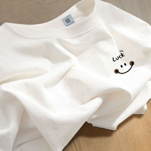 Áo Thun Nam Tay Ngắn Cotton Nguyên Chất Dáng Rộng Mùa Hè 2025 Phong Cách Mới Hong Kong Thời Trang Cặp Đôi in Hình Mặt Cười