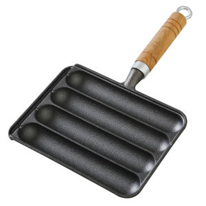 4-Slot Cast Iron Sausage Pans with Hook Non-Stick Hot Dog Cooking Pan for Outdoor Grilling Cooking