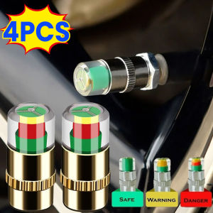 4PCS Car Tire Pressure Warning Cap Copper Indicator Gauge Indicator Alert Monitoring Valve Cap Sensor External Valve Detection