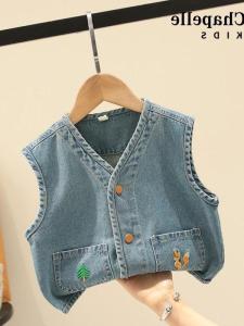 เสื้อกั๊กเด็กผ้าเดนิมบางฤดูใบไม้ผลิและฤดูใบไม้ร่วงสำหรับเด็กผู้หญิง เสื้อกั๊กเด็กผู้ชาย เสื้อกั๊กเด็ก ชุดเด็ก เสื้อกั๊กเด็ก