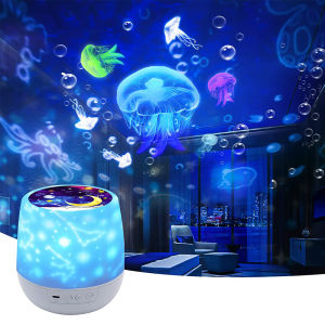 Ocean Wave Kids Projector Night Light Projector 360°Rotating Jellyfish Lamp Baby Toddler Bedroom Ceiling Birthday Christmas Gift