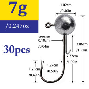 30pcs/lot 1g-20g jig fishing hooks with auxiliary hook jig head and soft worm fishing hooks for various weights of freshwate