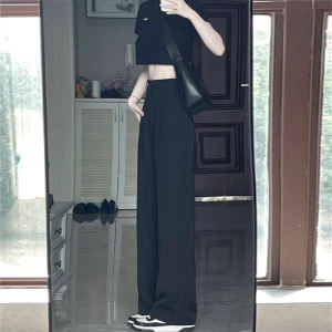 Black Suit Pants Womens Summer Thin High Waist Drapey Loose Casual Narrow Version Straight Leg Wide Leg Pants