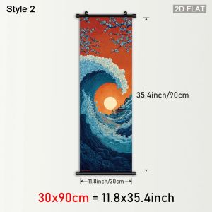 VIKAMA 3 Mảnh Tường Cuộn Thảm Bộ Núi Phú Sĩ Sóng Biển Bình Minh Phong Cảnh Nghệ Thuật Treo Tường Trang Trí Cho Phòng Khách Phòng Ngủ