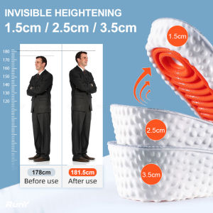 RunY 1 Pair Height Increase Insoles: Soft, High Elasticity & Breathable Comfort