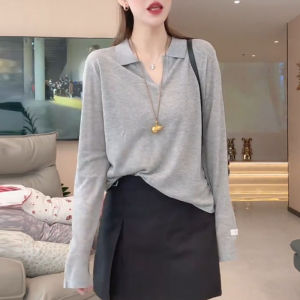 UYFY | Gray Turn-down Collar Long Sleeve Loose Slimming Casual Womens Shirt