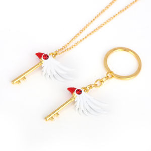 Anime Card Captor Sakura Keychain Kinomoto Sakura Star Wand Pendant Key Chain for Women Men Kids Jewelry Accessories