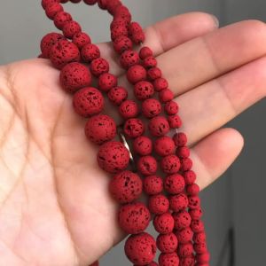 Natural Lava Hematite Volcanic Stone Beads Round Hot Red Rock Loose Spacer Bead For Jewelry Making 4 6 8 10mm DIY Charm Bracelet