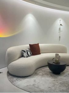 Nordic Lazy Casual Sofa Simple Fabric Arc Double Three Seat Sofa Designer Creative Small Villa Style Quality Luxury Wooden Structure