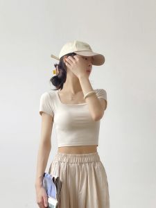 Modal Small Square Collar T-shirt with Chest Pad Sports Short Sleeve