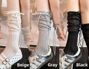 GUOQI | Bow Gray Lightweight Summer Cotton Anklet Socks