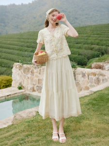 XIANGYING | Cotton Embroidered Floral Set Dress