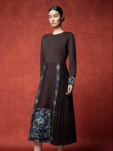 Woven Wool Cheongsam-style Long Dress