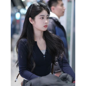 Sweet And Spicy Girl Slim Fit Long Sleeve T-Shirt Womens Spring Autumn Style Fake Two-Piece Base Shirt Short Top