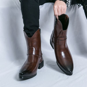 NUDANLAI | Mens Autumn/Winter Pointed Toe Chelsea Boots High-top Leather Shoes