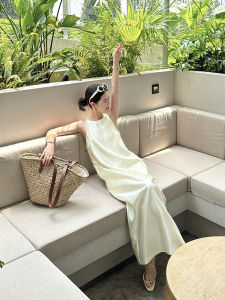 CML Simple Elegant Satin Shine Sensation Slimming Sleeveless Long Dress Neck Hanging Design High Quality Feel Korean Style Commute