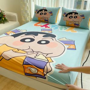 Dansunreve Velvet Fitted Bedsheet Crayon Shin-chan Fitted Sheet Cartoon Soft Warm Jingle Lotso Fitted Bed Sheet Super Single Queen King Cadar Linen Kids Elastic Mattress Protector
