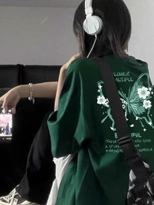 Pure Cotton Butterfly Print T-Shirt Short Sleeve Loose Fit Summer Top Womens Casual Fashion Breathable Sweat Absorbent Tee