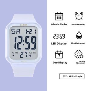 Waterproof Square Digital Watch for Men Swimming Watch Children Teenagers Multi-Function Sport Watch Rubber Band Alloy Case