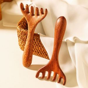 Sandalwood Head Massage Comb Gua-Sha Tool Back Scratcher Comb for Curly Hair Scalp Massager for Stress Relief Tool