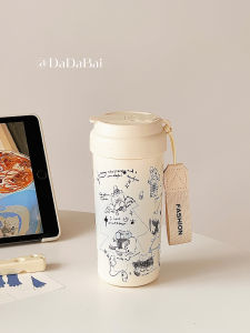 Cute Cat Ceramic Inner Lid Insulated Water Bottle Portable Straw Cup for Women New 2025 High Aesthetic Value Student Water Cup