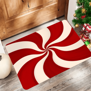 VIKAMA Christmas Red and White Swirl Decorative Rug Bedroom and Living Room Doormat Soft and Comfortable Floor Mat Home Decor