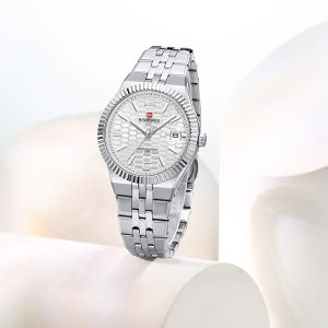 NAVIFORCE Original Womens Quartz Watch Honeycomb Dial Design Luminous Hands Stainless Steel Strap 30m Waterproof Calendar Lady Casual Fashion Watch NF5079