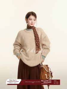 THROUS | Quần Áo Knitwear Cổ Tròn Mềm Ấm