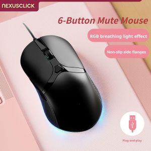 NexusClick Cute Pink Wired Gaming MouseSilent Click 3200DPI RGB Backlight Office Mice Ergonomic For Girls Student Laptop PC Mac