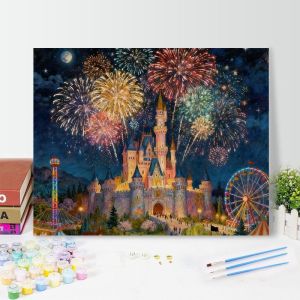 BILIBILI | Oil Painting By Numbers Kits Firework Castle Art Collection Paintings DIY Acrylic Paint By Numbers for Adults Home Decor