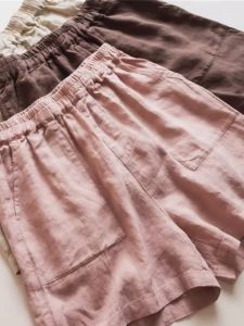 กางเกงขาสั้นผ้าฝ้ายลินินเอวสูงสไตล์ญี่ปุ่นสำหรับผู้หญิง กางเกงขายาวทรงหลวมสบายๆ สำหรับออกกำลังกายและวิ่งในช่วงฤดูร้อน