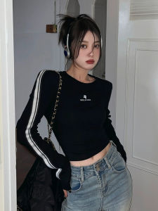 Áo Thun Nữ Dài Tay Ôm Vừa Vặn Ngắn Phong Cách Đường Phố Cotton Mùa Xuân 2024 in Họa Tiết Thường Ngày