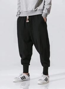 Men Harem Pants Streetwear Cotton Linen Joggers New Baggy Hip Hop Fashion Pants Casual Solid Trousers Male Trendy Sweatpants
