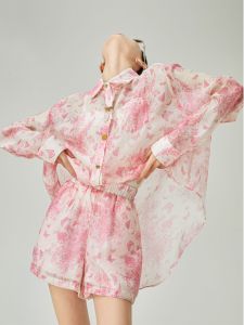 XIAODADEHUA | Dopamine Pink Bow Printed Womens Spring Casual 2-piece Set