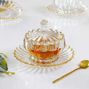 Elegant Crystal Glass Dessert Bowl with Lid Beauty Salon Sugar Water Bowl Lightweight Luxury Golden Rim Transparent Miniature Cutlery