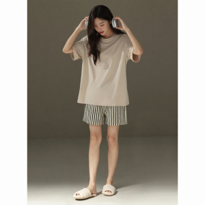 me home wear | Cotton Short Sleeve Shorts Summer Sleepwear Set