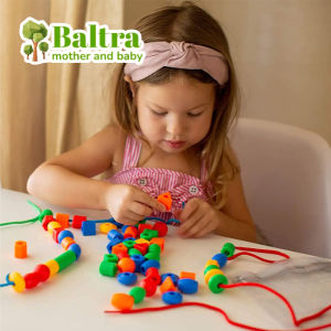 Baltra Rainbow Lacing Beads 50 Beads 2 Strings Montessori Toys Threading Toys Educational Toys Fine Motor Activities for Kids Toddler
