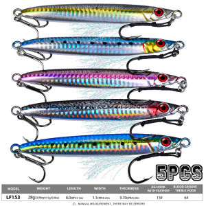 PROBEROS 5Pcs Metal Jig Lure 3D Eye Laser Popper Sea Fishing Jigs Artificial Hard Baits Swimbait Saltwater Fishing Lure Tackle