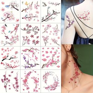 12 Sheets Sakura Tattoo Stickers Flowers Fake Tattoos For Women Hand Tattoo Body Art Waterproof Arm Tatoo Cherry Blossom Tatto