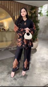 DIVASHION - One Set Wanita Setelan CPLP Ld 120cm Size Jumbo Motif Terbaru Bahan Rayon Premium Resleting Depan Busui Friendly
