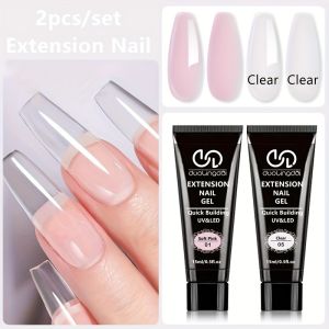 2 Color Set Poly Nail Gel - Pink Nude Clear White for Natural Nail Extension 3D Hard Gel Nail Art