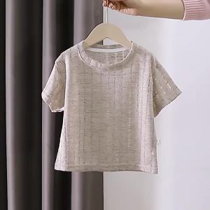 Boys T-shirt Summer New Childrens Clothing Korean Baby Hollow Out Breathable Knitted T-shirt