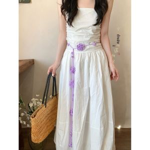 เข็มขัดผู้หญิงแบบยาวปานกลาง สร้อยคอ ดีไซน์ดอกไม้ ตกแต่ง เข็มขัด ชุดเดรส เครื่องประดับ แฟชั่นฤดูใบไม้ผลิ 2025