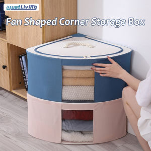 JustLiving Folding Fan-shaped Clothes Toy Storage Box Portable Clothes Storage Bag with Zipper for Clothes Household Wardrobe Organizer Space Saving Organizer of Closet Oxford Cloth Corner Box